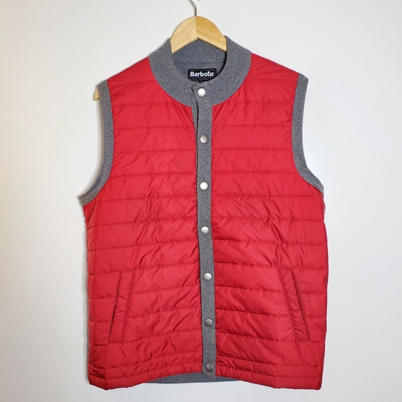 Barbour Men's weather comfort Essential Red Grey Gilet Vest Size